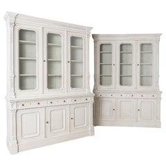 Pair, White Painted Pine Bookcases Display Cabinets, Hungary circa 1890