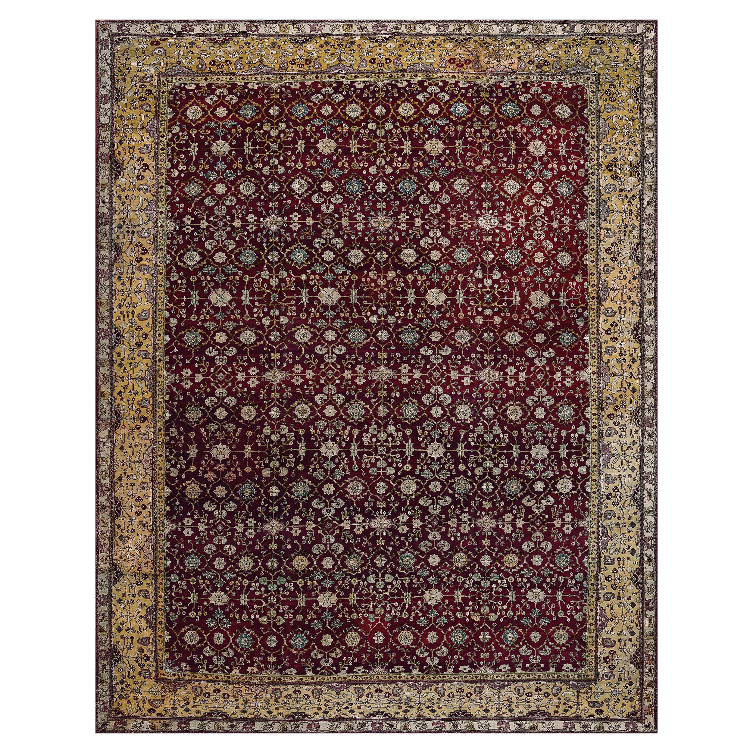 Traditional Wool Burgundy Floral Indian Agra Rug 13'8"x18'2"