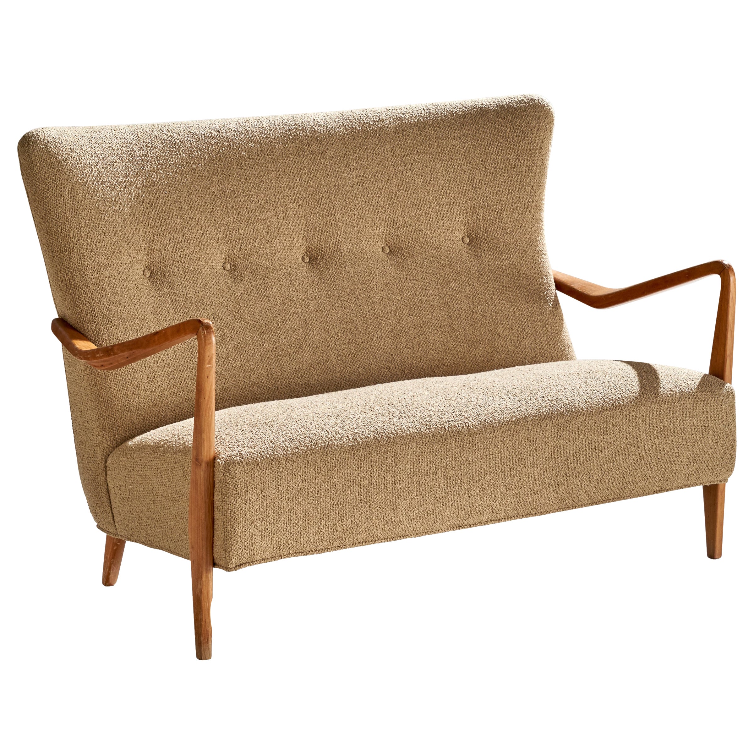 Designer italiano, divano, legno, tessuto, Italia, anni '1950