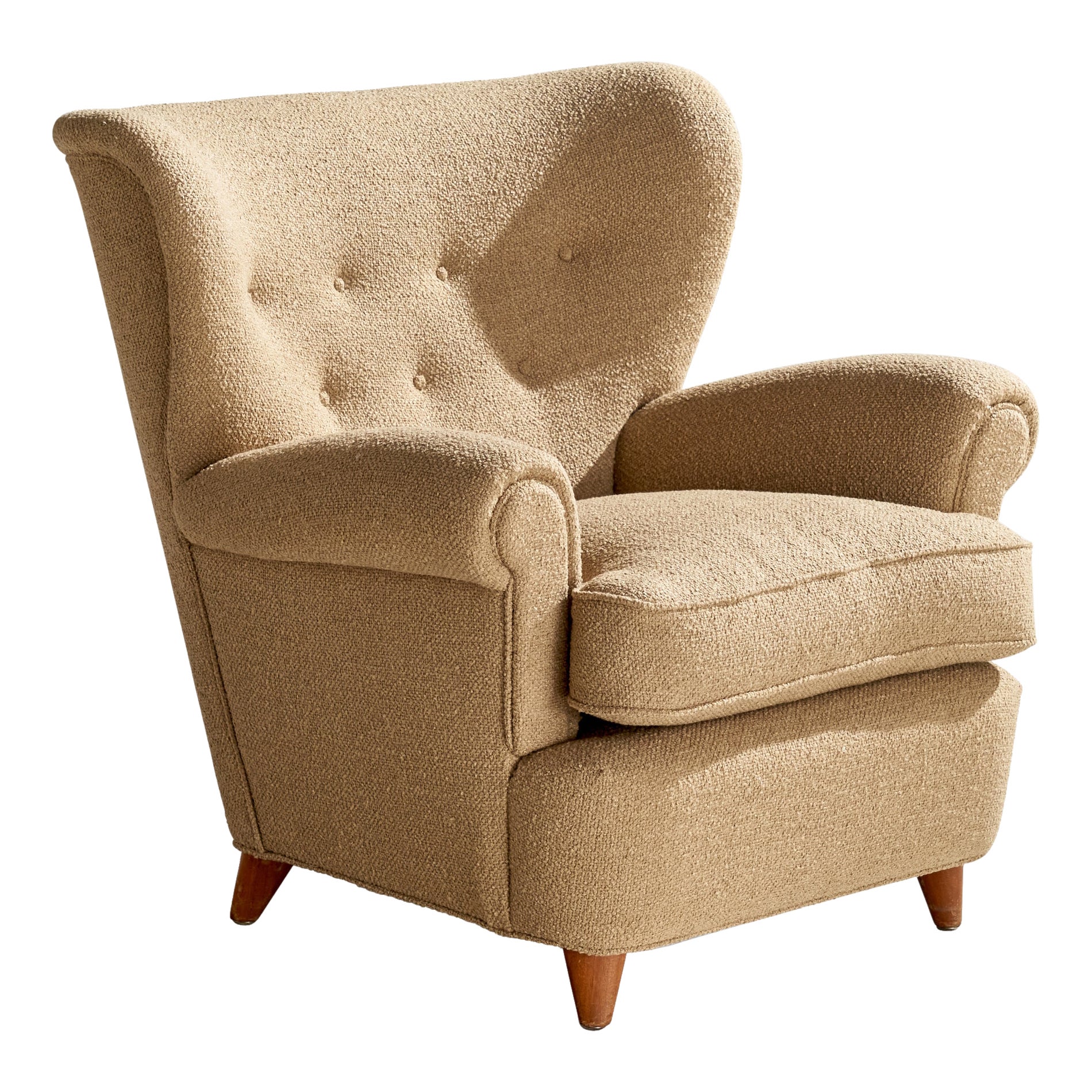 Ilmari Lappalainen, Lounge Chair, Birch, Fabric, Finland, 1950s