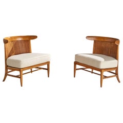 John Lubberts & Lambert Mulder, Slipper Chairs, Walnut, Cane, Fabric, USA, 1950s