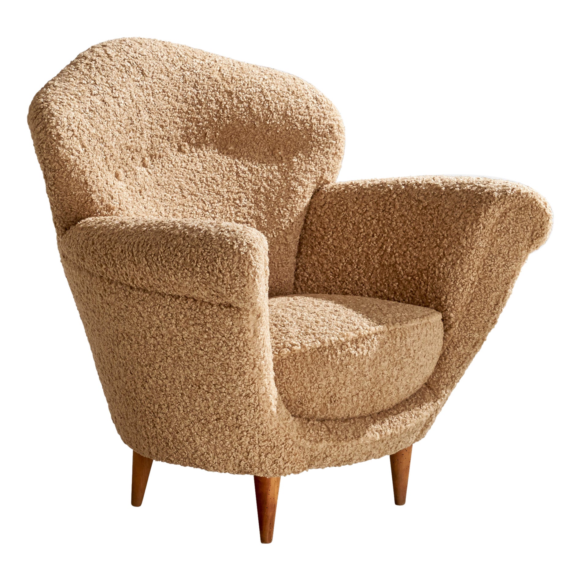 Italienischer Designer, Loungesessel, Stoff, Holz, Italien, 1940er Jahre