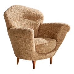 Italienischer Designer, Loungesessel, Stoff, Holz, Italien, 1940er Jahre