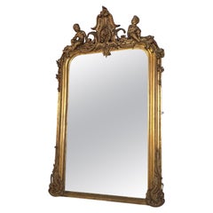 A Large Six Foot Giltwood And Gesso C19th Putti Mirror