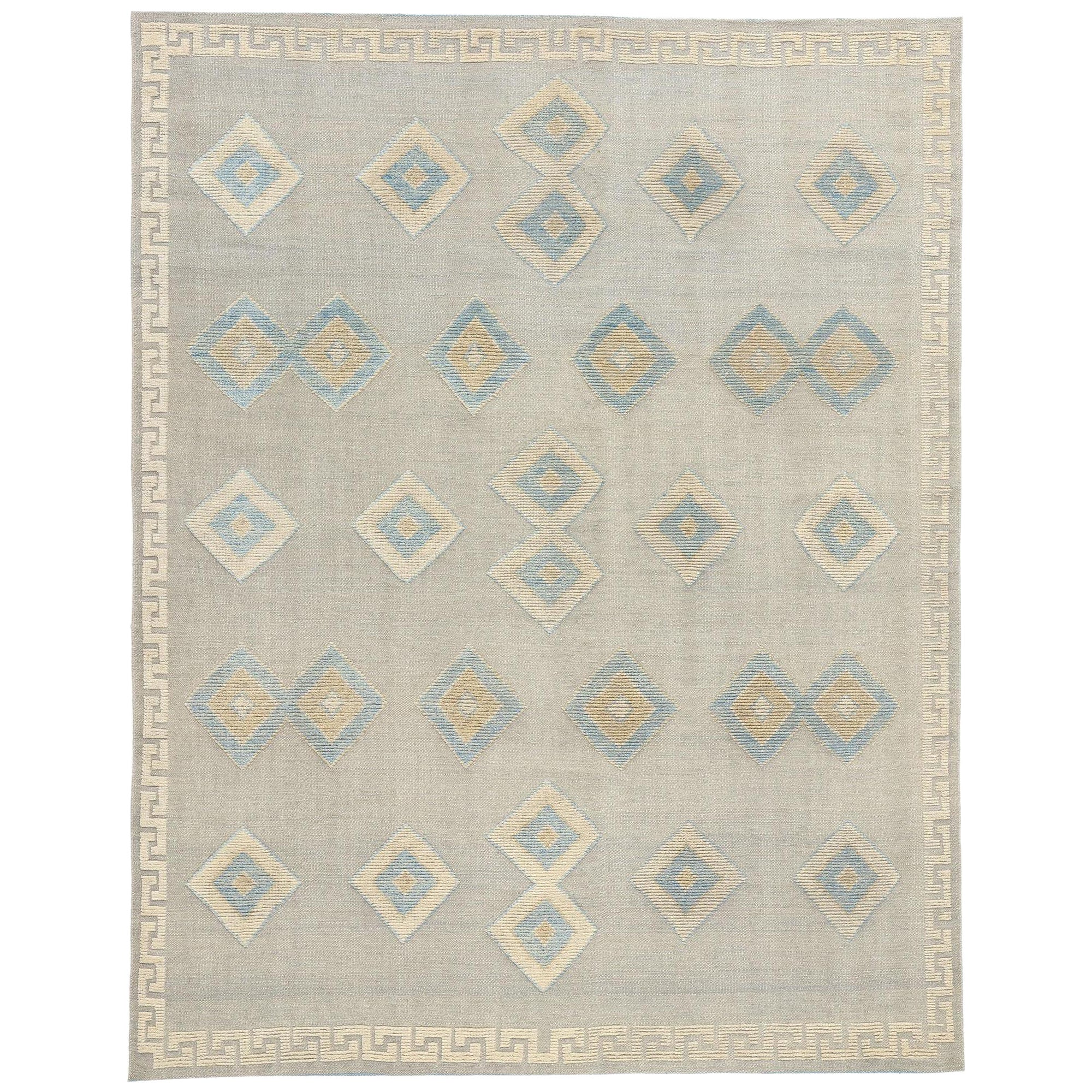Nuovo Tappeto marocchino blu contemporaneo ad altezza ridotta, l'allure tribale incontra lo stile bohémien