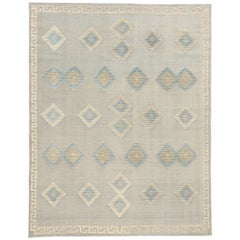 New Blue Contemporary High-Low Moroccan Rug, Tribal Allure Meets Boho Chic