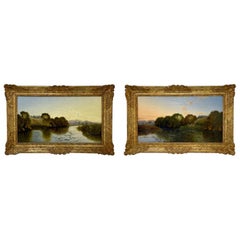 Pair Antique English "Edwin Henry Boddington" Oil on Canvas Landscape Paintings