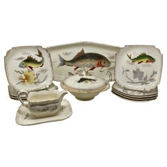 Antique German Earthenware Fish Set Signed "Franz Anton Mehlem" circa 1900-1920.