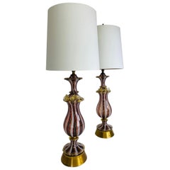 Frattelli Toso Murano ribbon Italian art glass table lamps