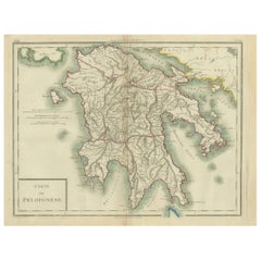 Antique Map of Peloponnesus, Greece by Pierre Antoine Tardieu, 1797