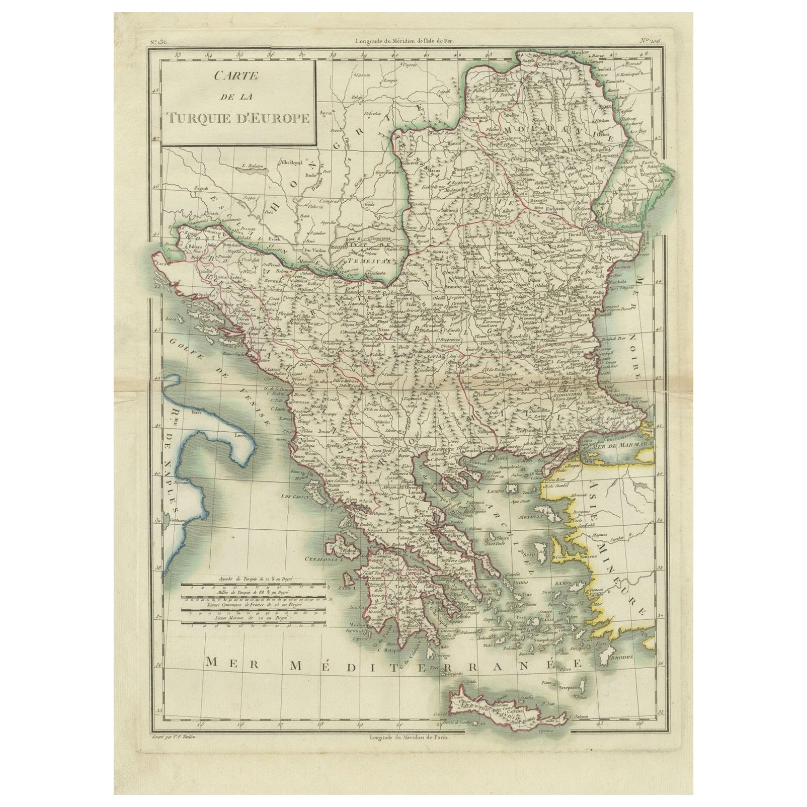 Genuine Antique Map of European Turkey by Pierre Antoine Tardieu (1784-1869)