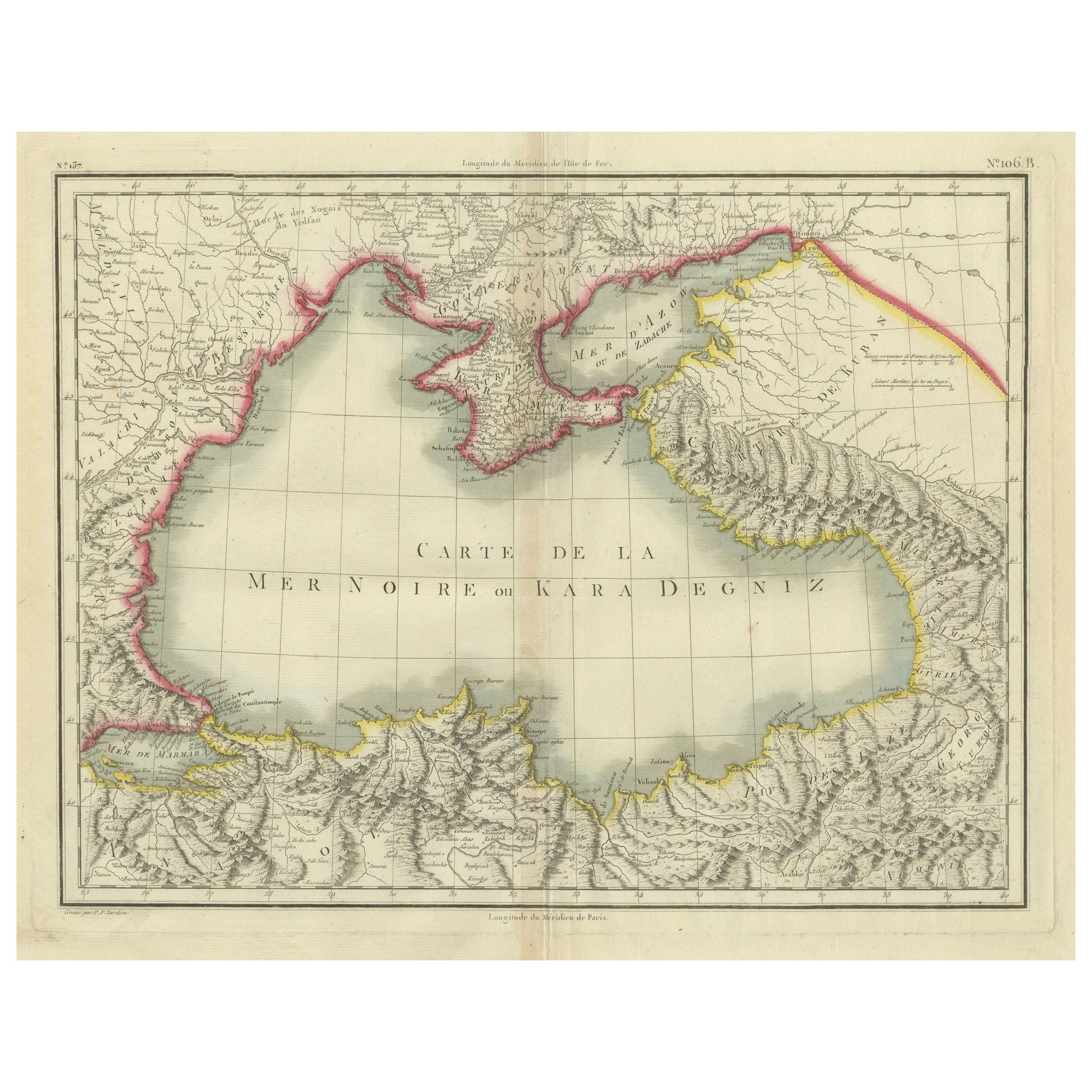 Antique Map of the Black Sea and Crimea by Pierre Antoine Tardieu (1784-1869)
