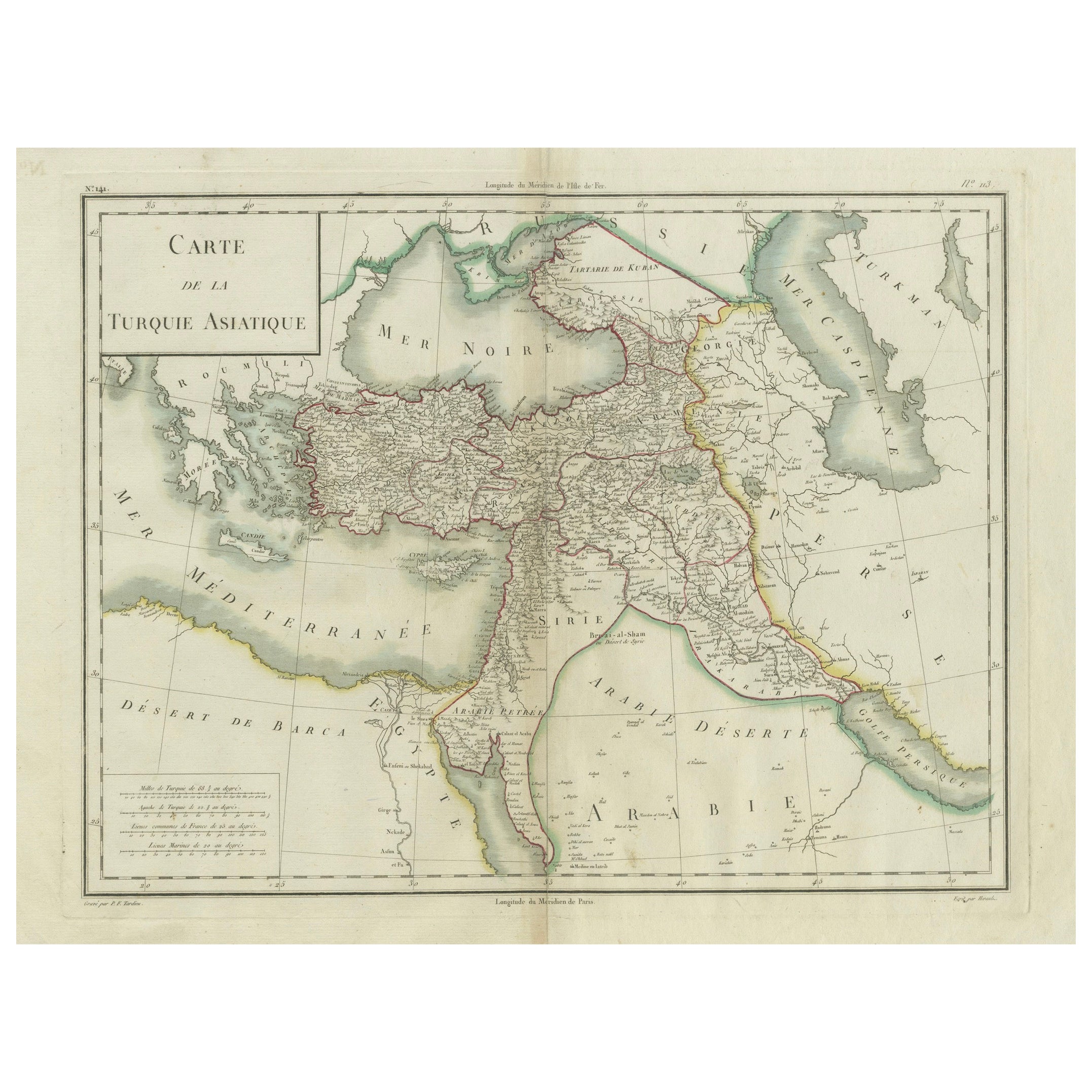 Antike Karte der asiatischen Türkei, der Levante und Mesopotamiens von Tardieu, um 1802