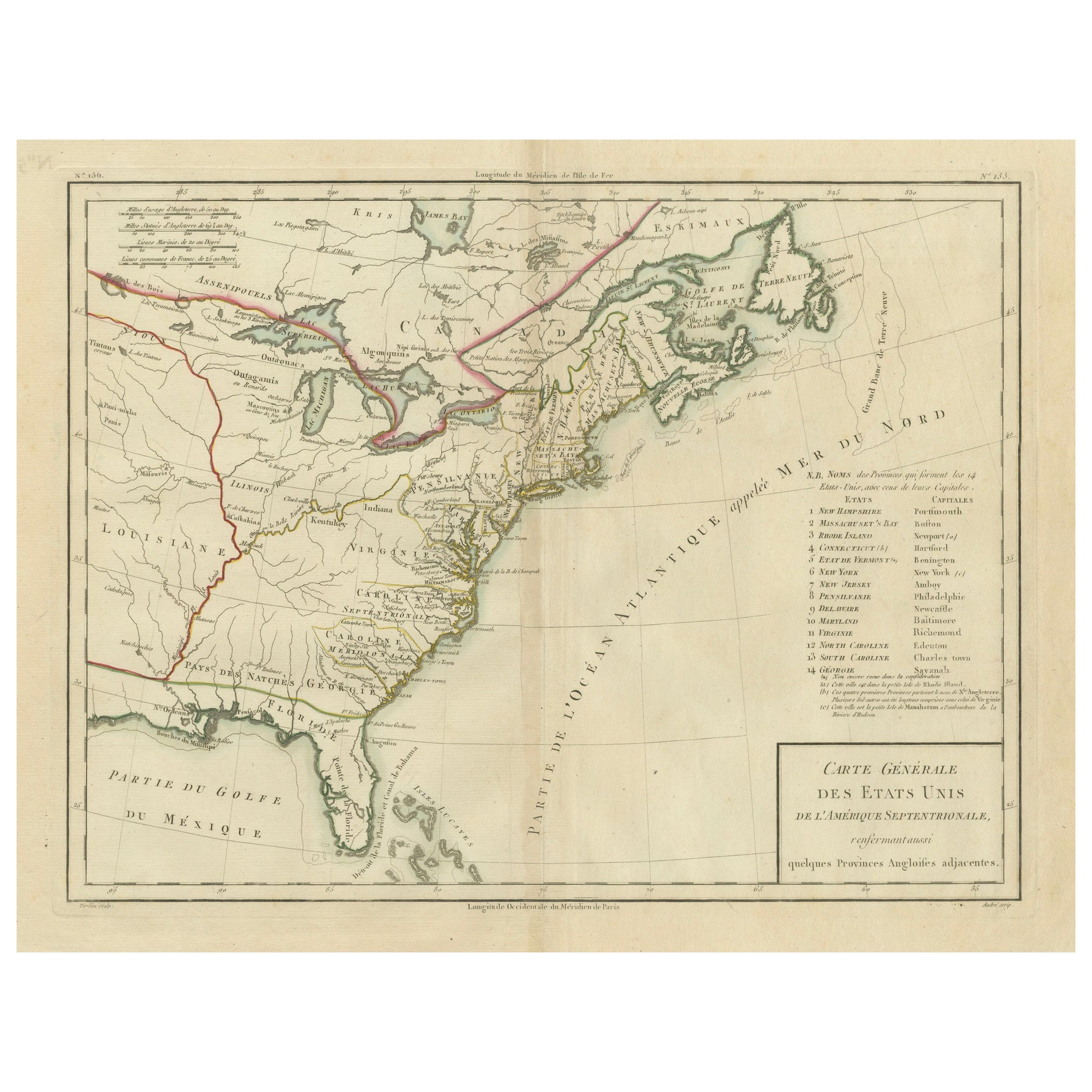 Antique Map of the Early United States by Pierre Antoine Tardieu (1784-1869)