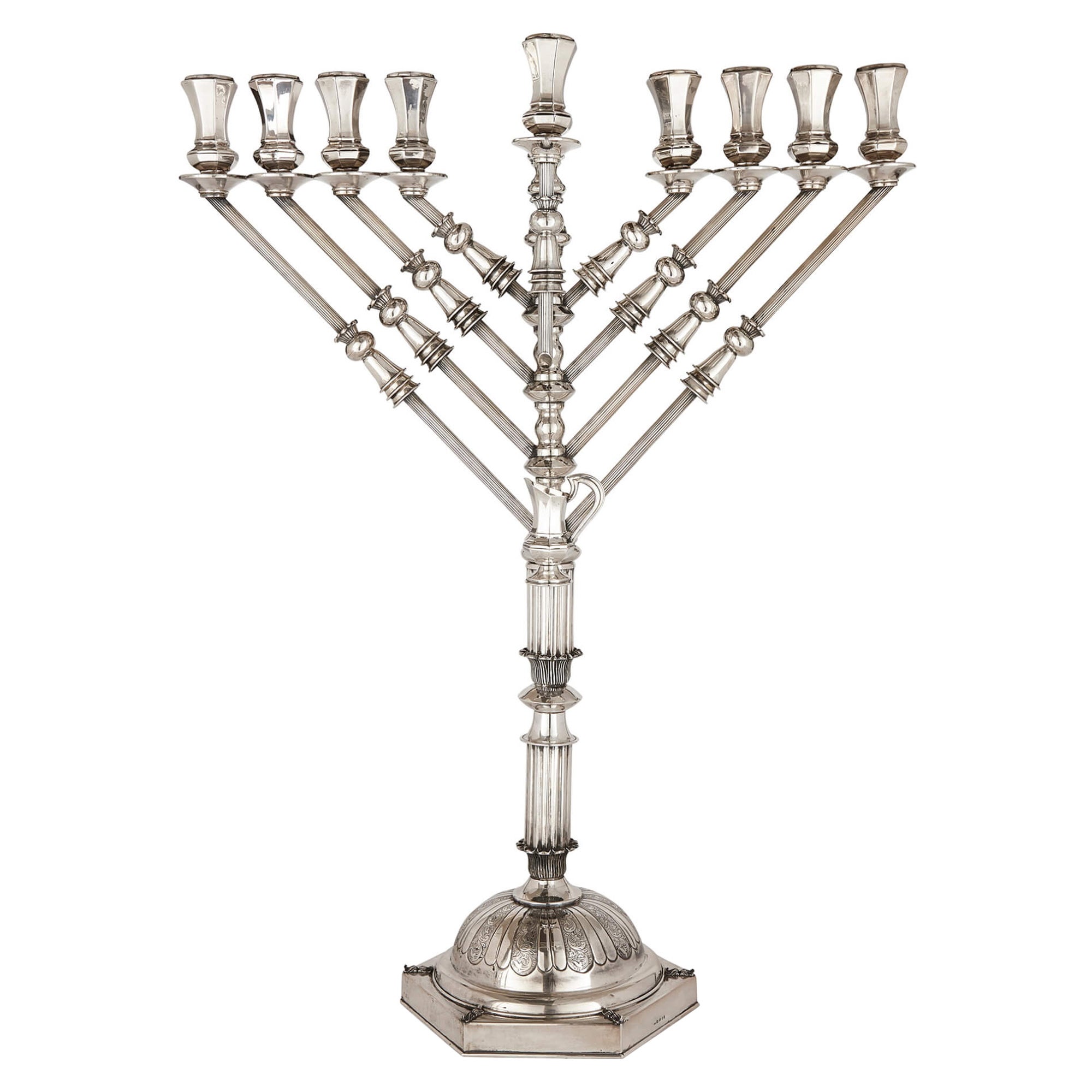 Large Judaica Hanukkah Menorah in Sterling Silver