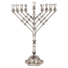 Large Judaica Hanukkah Menorah in Sterling Silver