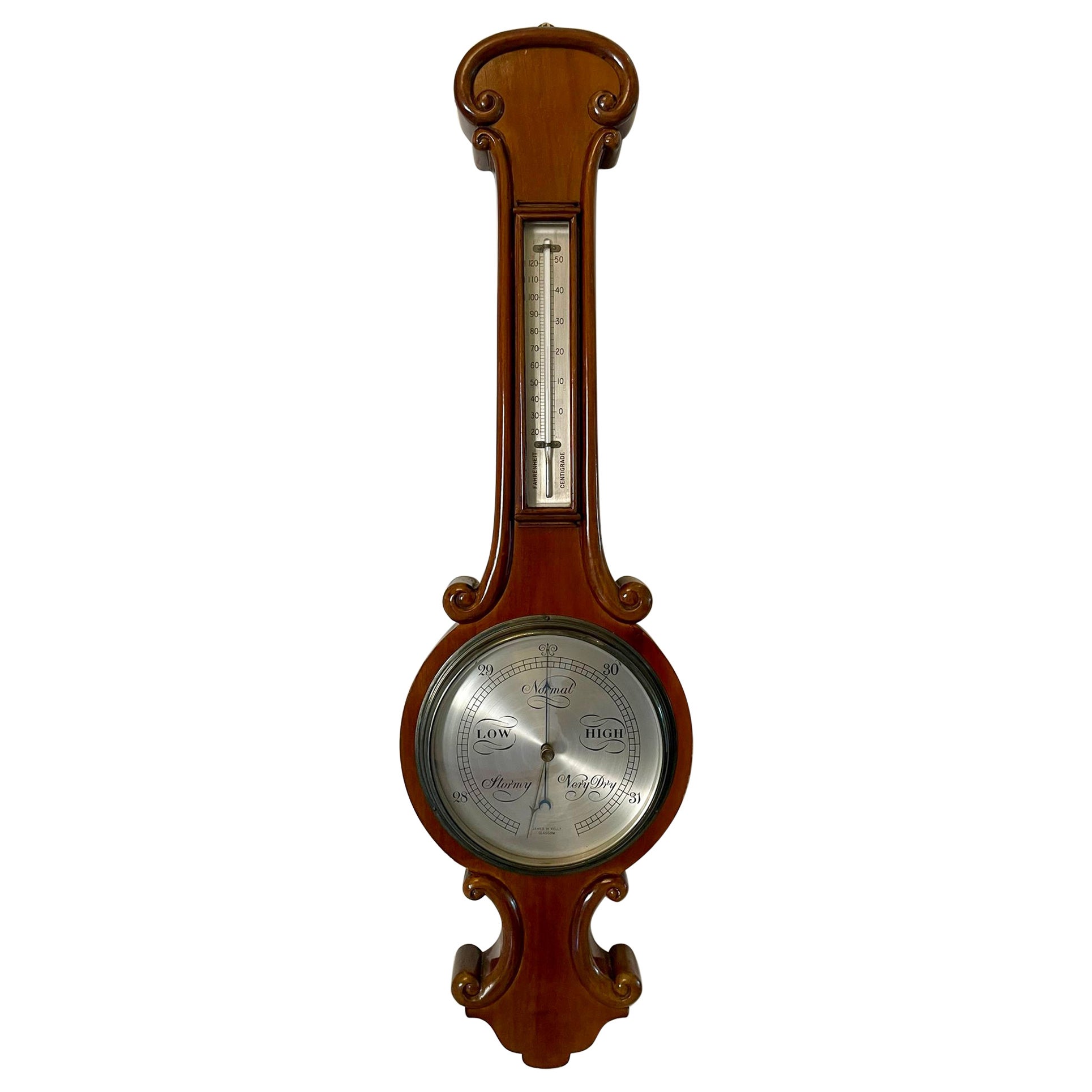 Antique Victorian Quality Mahogany Banjo Barometer by James H Kelly of Glasgow
