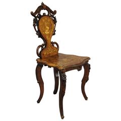 Fein geschnitzter und eingelegter Stuhl aus Brienz, um 1900