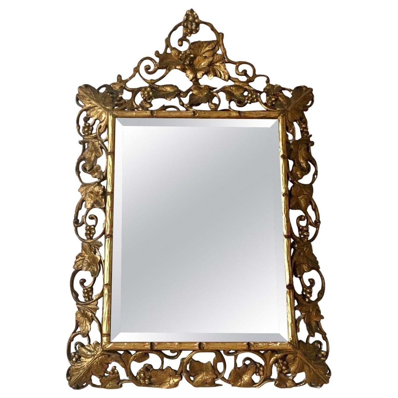 A Large Victorian Faux Bois Carved Giltwood Mirror For Sale