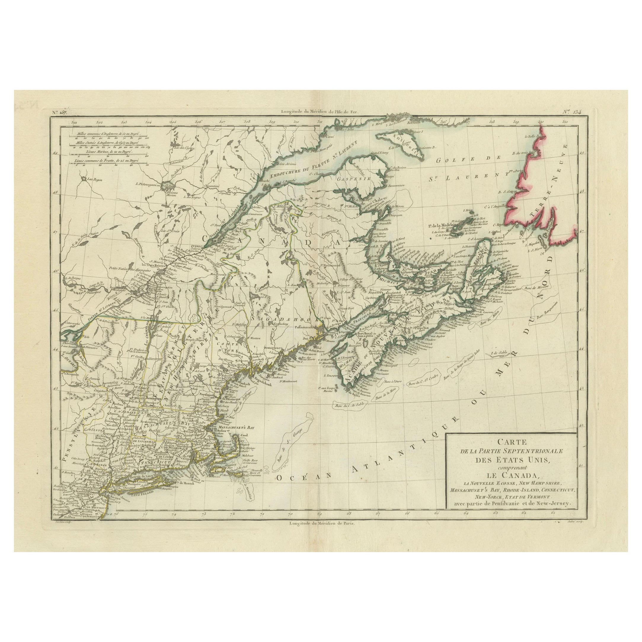 Antike Karte des Nordosten der Vereinigten Staaten und Kanadas von Tardieu, 1802