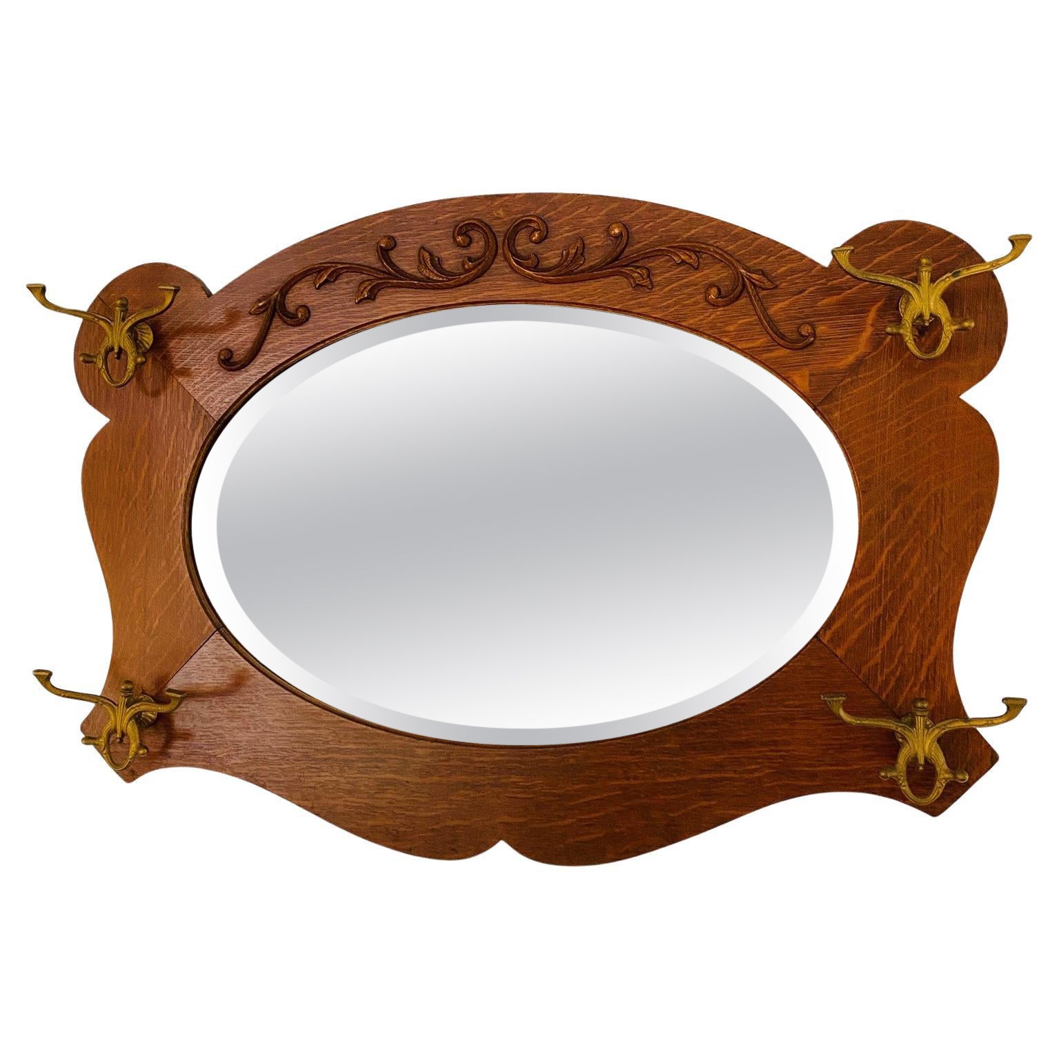 Jugendstil Eiche Flur oder Bistrot Spiegel im Angebot