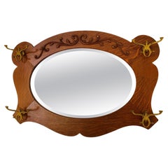 Antique Art Nouveau Oak Hall Or Bistrot Mirror