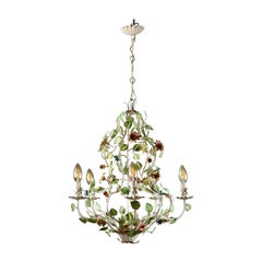 Large flowers and leaves toleware chandelier from the 1940s, Italy