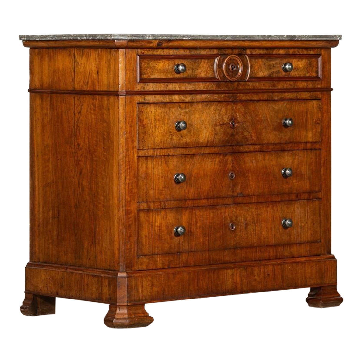 19thC French Walnut Marble Commode