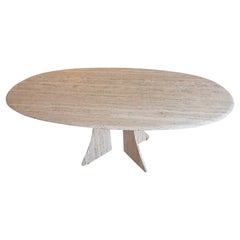 Oval table in natural travertine by Artélano circa 1980
