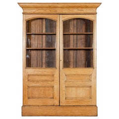 Large English Oak Glazed Bookcase Cabinet