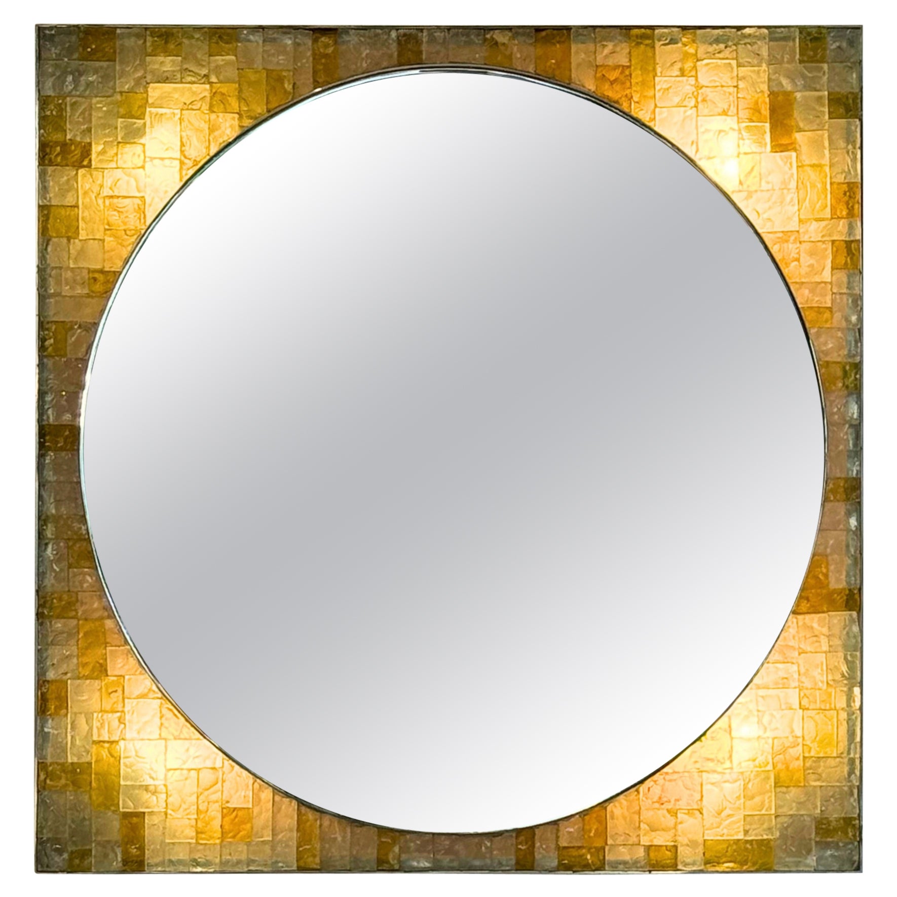 1970s Italian Design Glass Backlit Wall Mirror by Poliarte