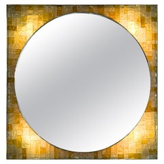 1970s Italian Design Glass Backlit Wall Mirror by Poliarte