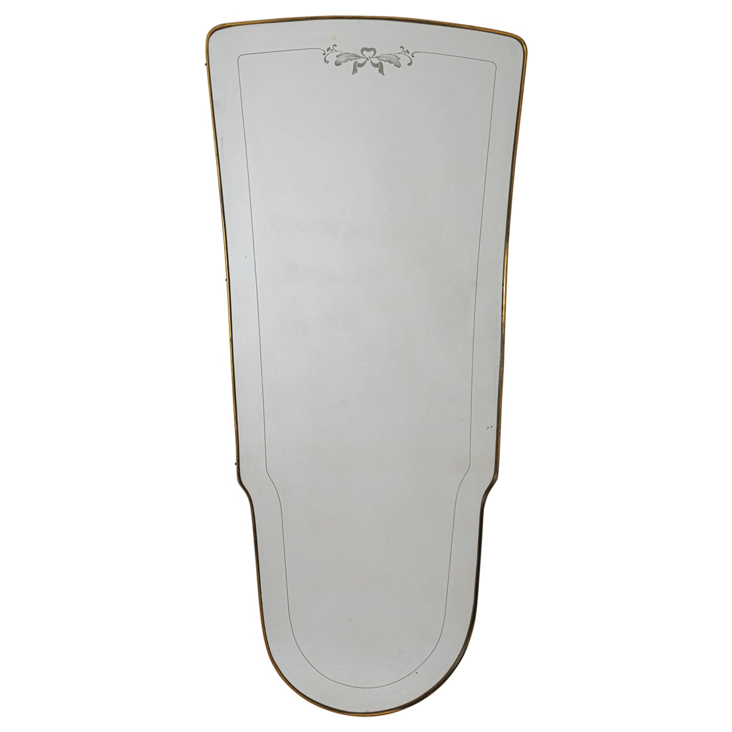 Italian early 1950s brass frame wall mirror with etching