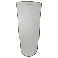 Italian early 1950s brass frame wall mirror with etching
