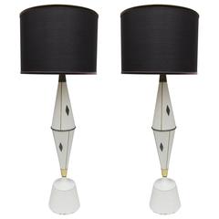 Pair of Lacquerd Aluminium and Brass Table Lamps. USA 1950