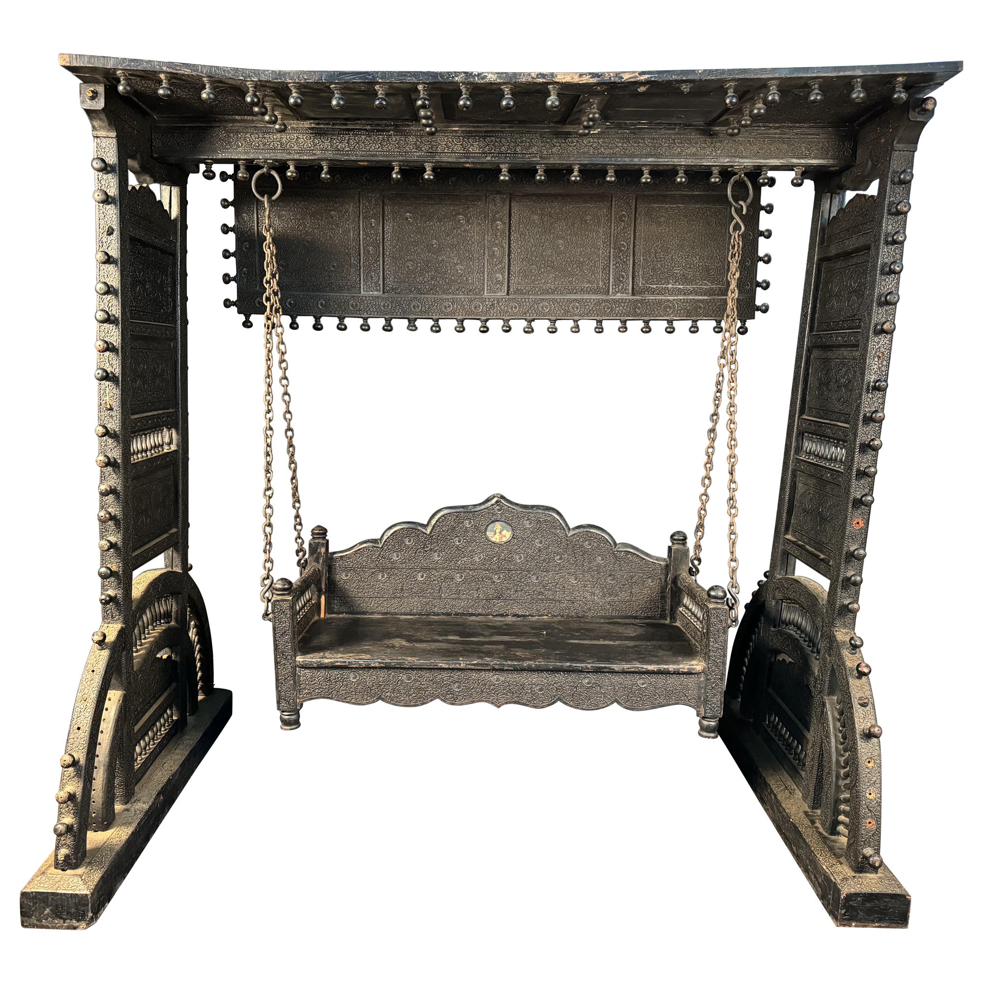 Antique Hand Carved Wooden Swing