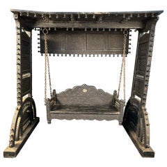 Antique Hand Carved Wooden Swing