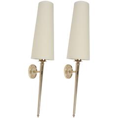 Large Pair of 1950s Flare Sconces by Maison Arlus, 1950