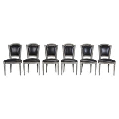 Antique French Louis XVI Style Dining Chairs Set (6) Restored with New Leather