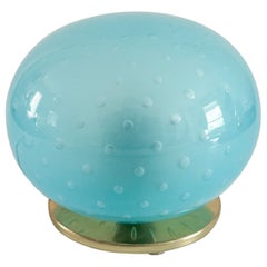 Vintage Light Blue Handblown Murano Glass Brass Table Lamp Sphere 1970s