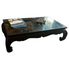 Chinoiserie-Couchtisch aus schwarzem Lack, 18. Jahrhundert, Blumentafel mit Lack