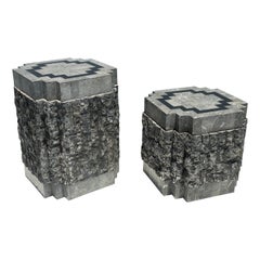 Tessellated Stone Side Tables with Brass trim