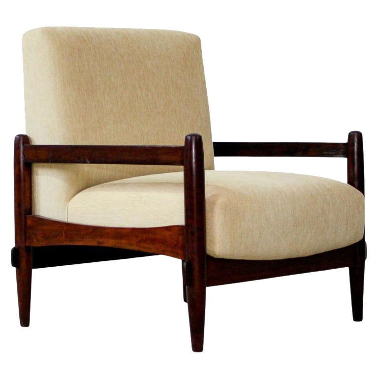 Brasilianischer Sessel aus der Mitte des Jahrhunderts aus Holz und Leinen von Michel Arnoult, ca. 1960er Jahre