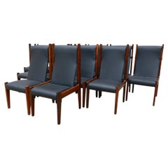 Brazilian Modern Twelve Chair Set in Hardwood & Leather, Sergio Rodrigues, 1960s