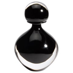 Hand Blown Murano Bottle in Onyx Black Large