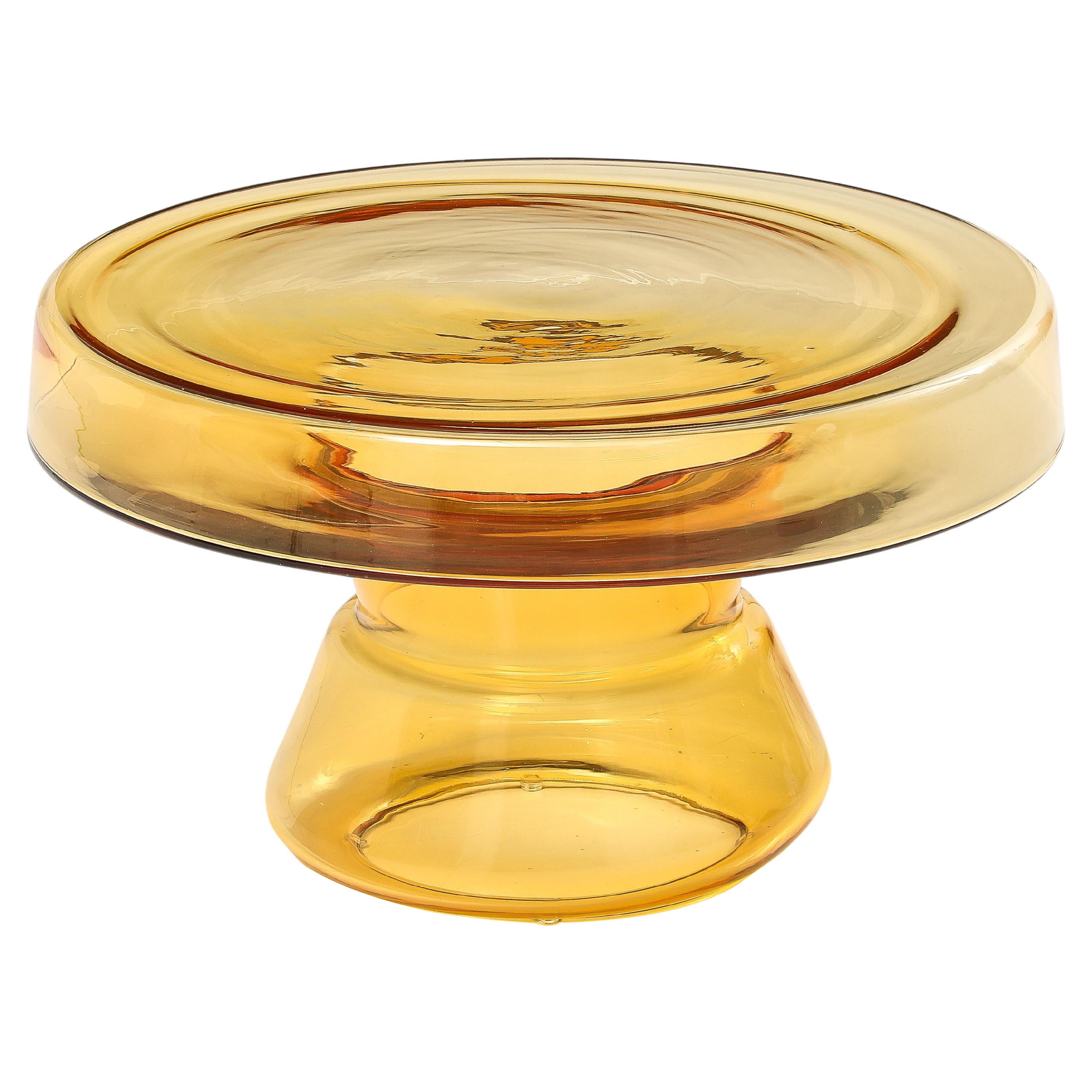 Handgegossener runder Bernstein-Gold Murano Glas Beistelltisch, Italien, 21 "Dx12.5" H