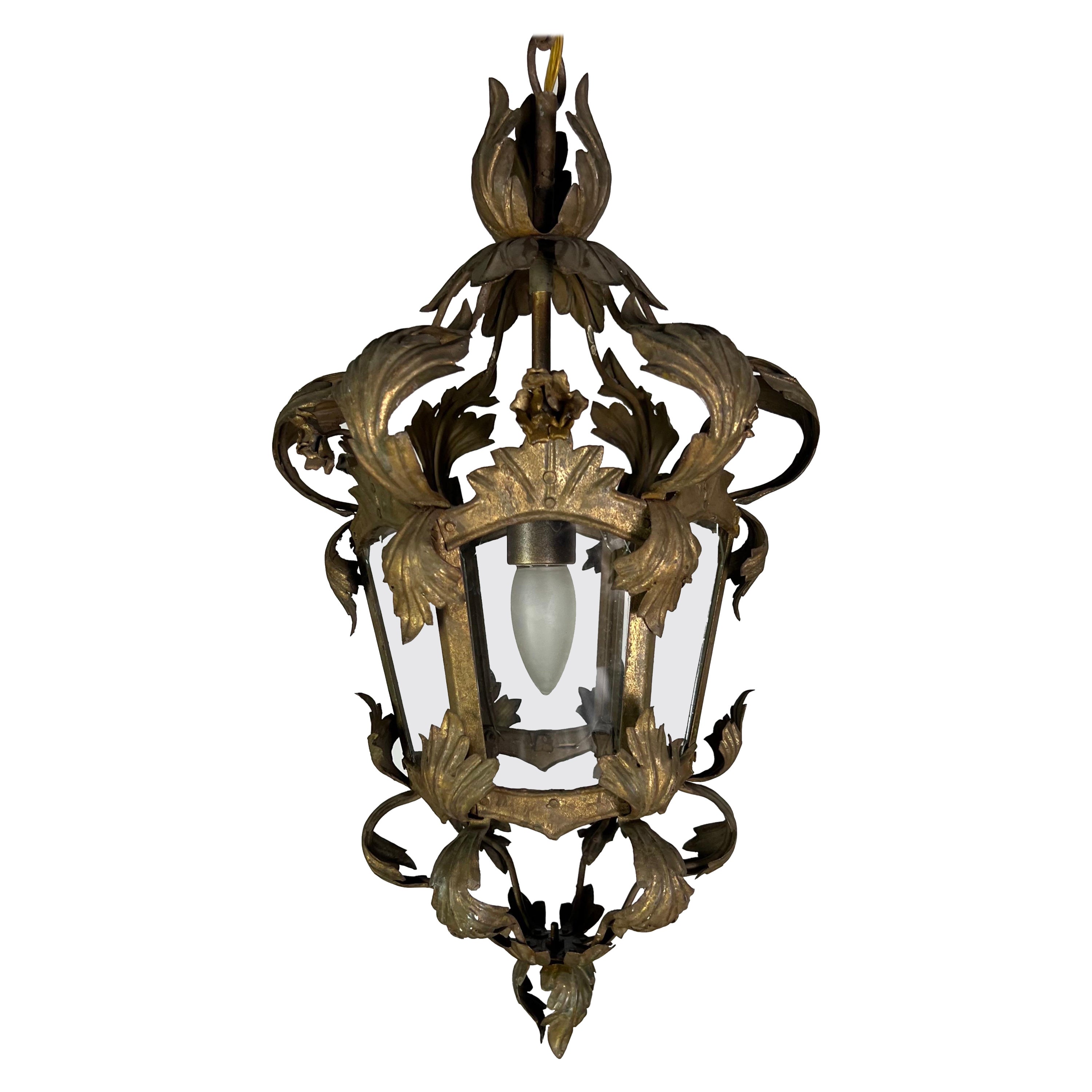 Farol italiano de metal dorado del siglo XIX
