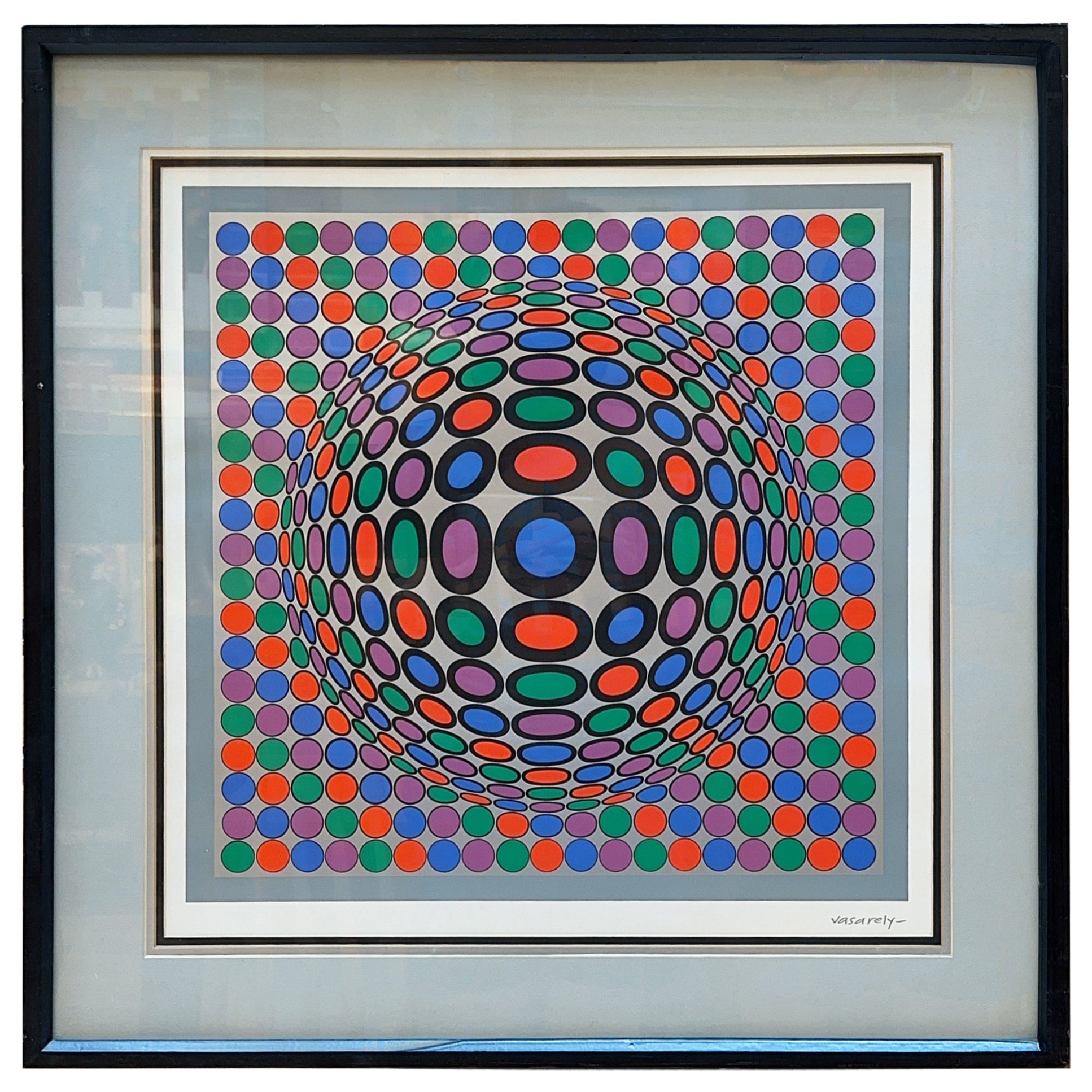 1970 Victor Vasarely Op Art "Tuz'Mc" Esfera multicolor Serigrafía firmada