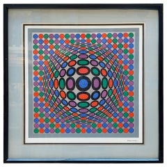 1970s Victor Vasarely Op Art "Tuz'Mc" Multicolored Sphere Signed Serigraph
