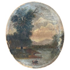 Antique Hand Painted Oil on Canvas Landscape Painting, Late 19th Century
